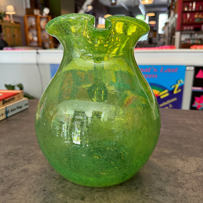 Vintage Hand Blown Green Glass Pitcher