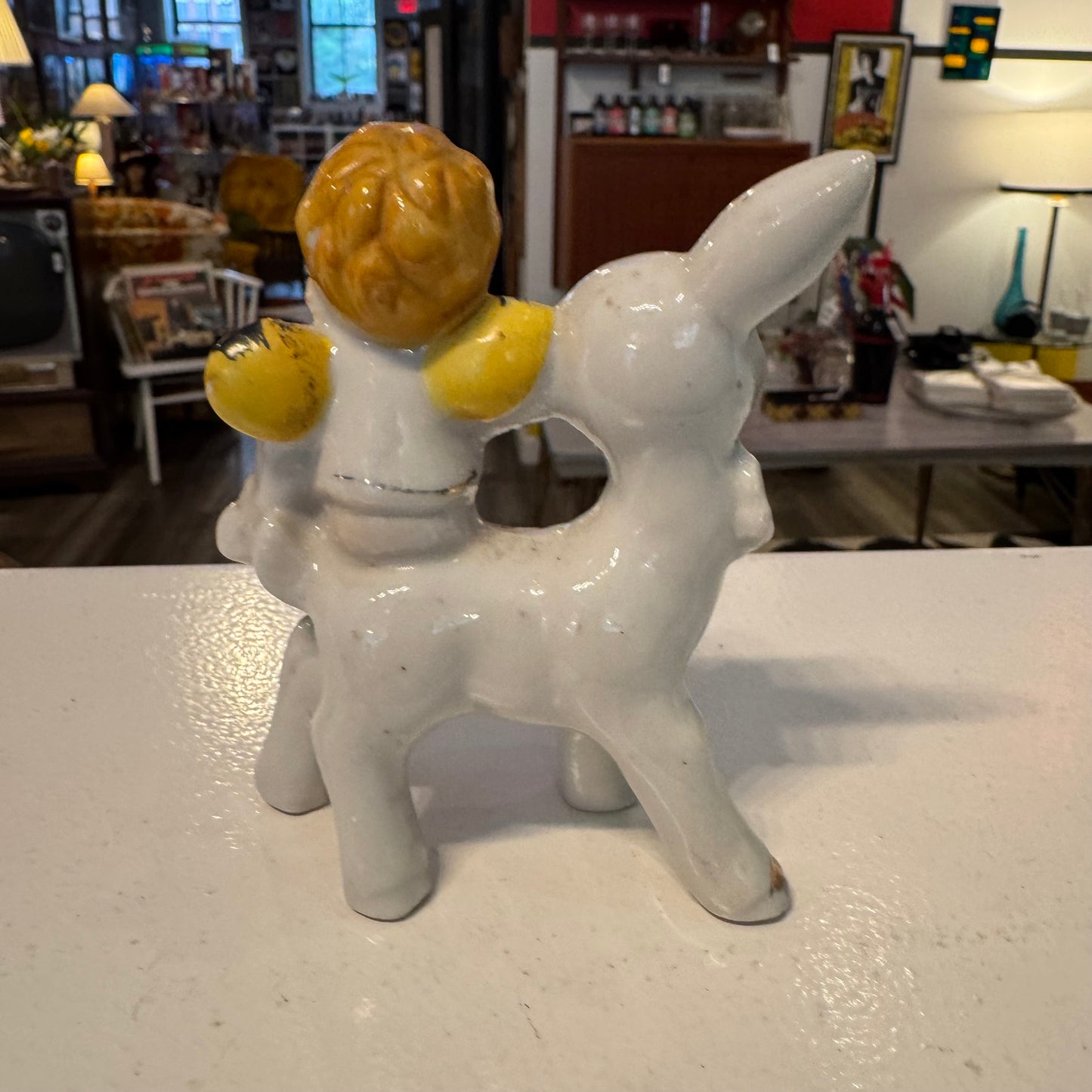 Deer with Cherub Glazed with Gold Figurine