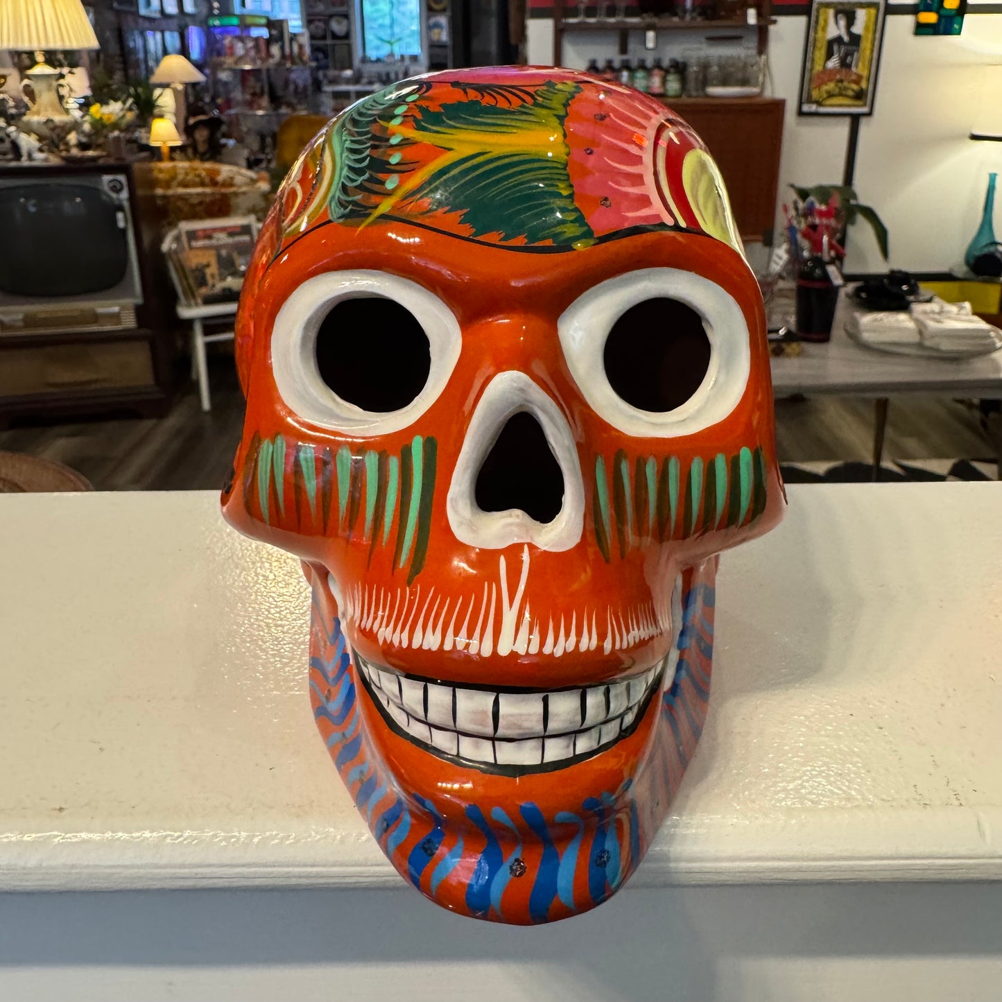 Hand Painted Mexican Glazed Ceramic Skull