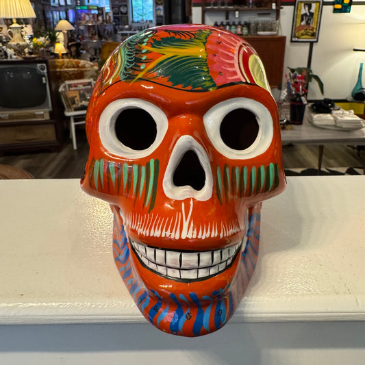 Hand Painted Mexican Glazed Ceramic Skull
