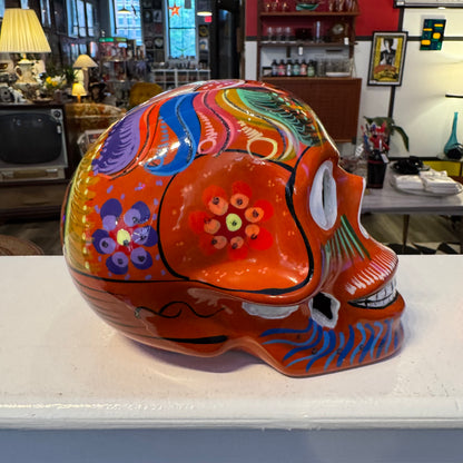 Hand Painted Mexican Glazed Ceramic Skull
