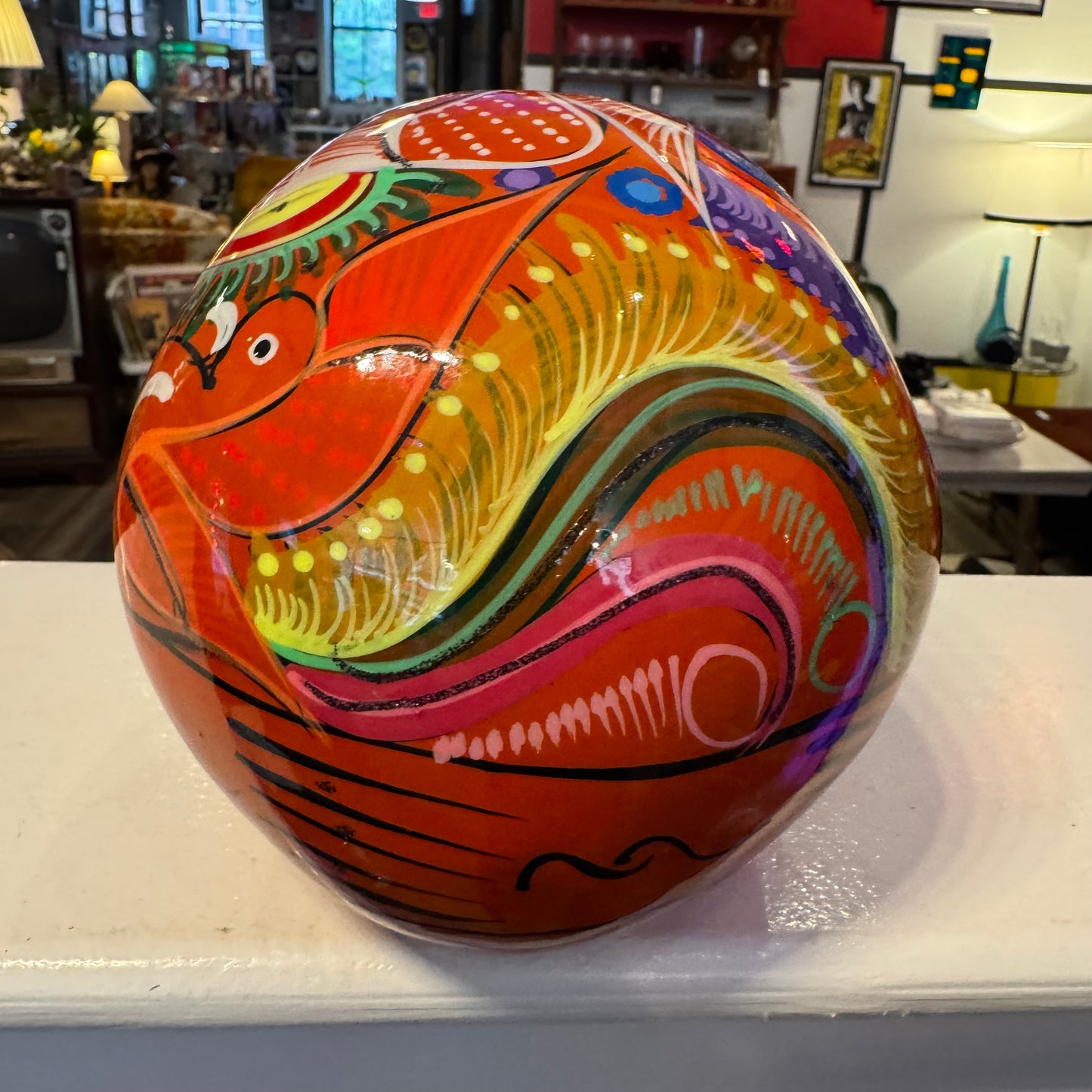 Hand Painted Mexican Glazed Ceramic Skull