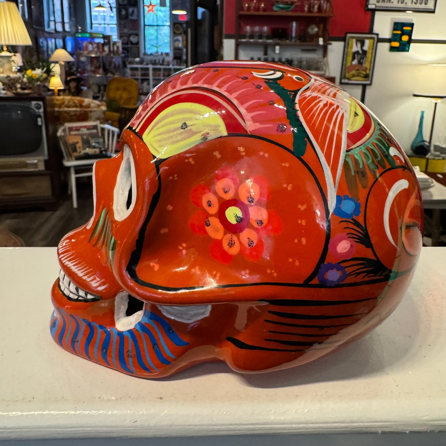 Hand Painted Mexican Glazed Ceramic Skull