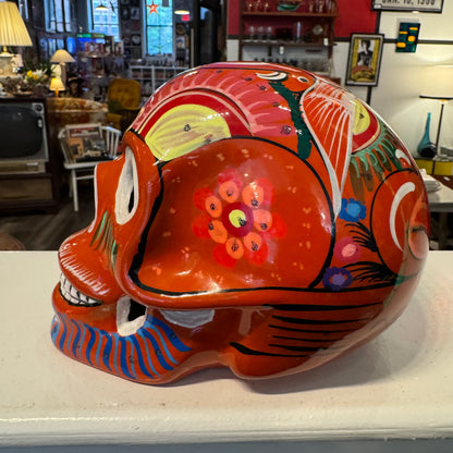 Hand Painted Mexican Glazed Ceramic Skull