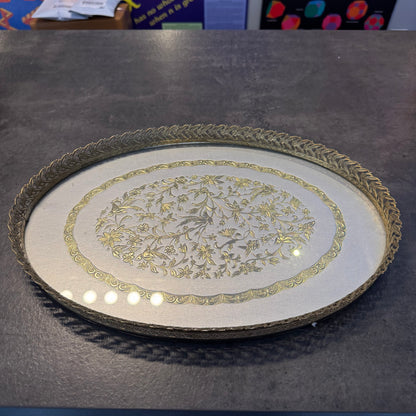 Vintage 1970s Hollywood Regency Gold Metal & Glass Vanity Tray