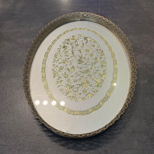 Vintage 1970s Hollywood Regency Gold Metal & Glass Vanity Tray