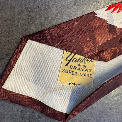 Mens Vintage Necktie Yankee Cravat Burgundy Leaves