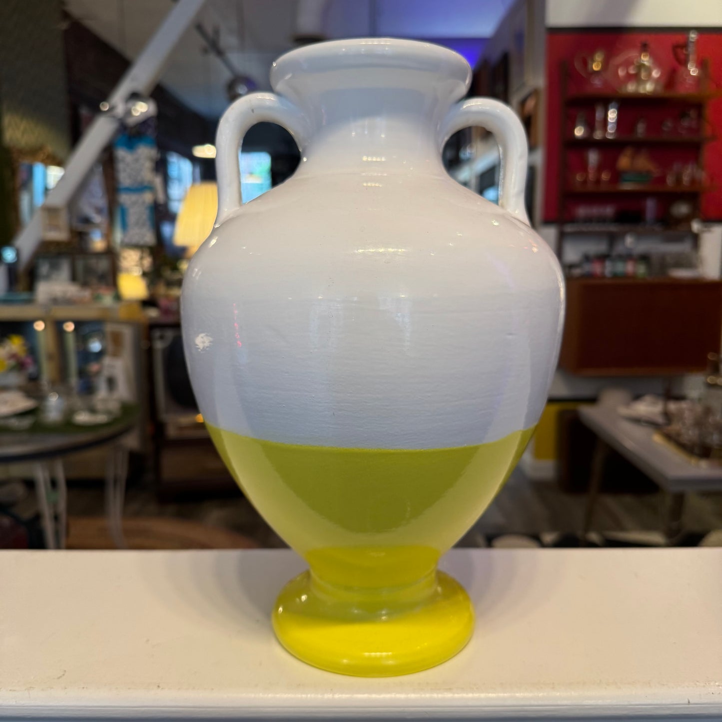Yellow and White Urn Vintage 13" Tall