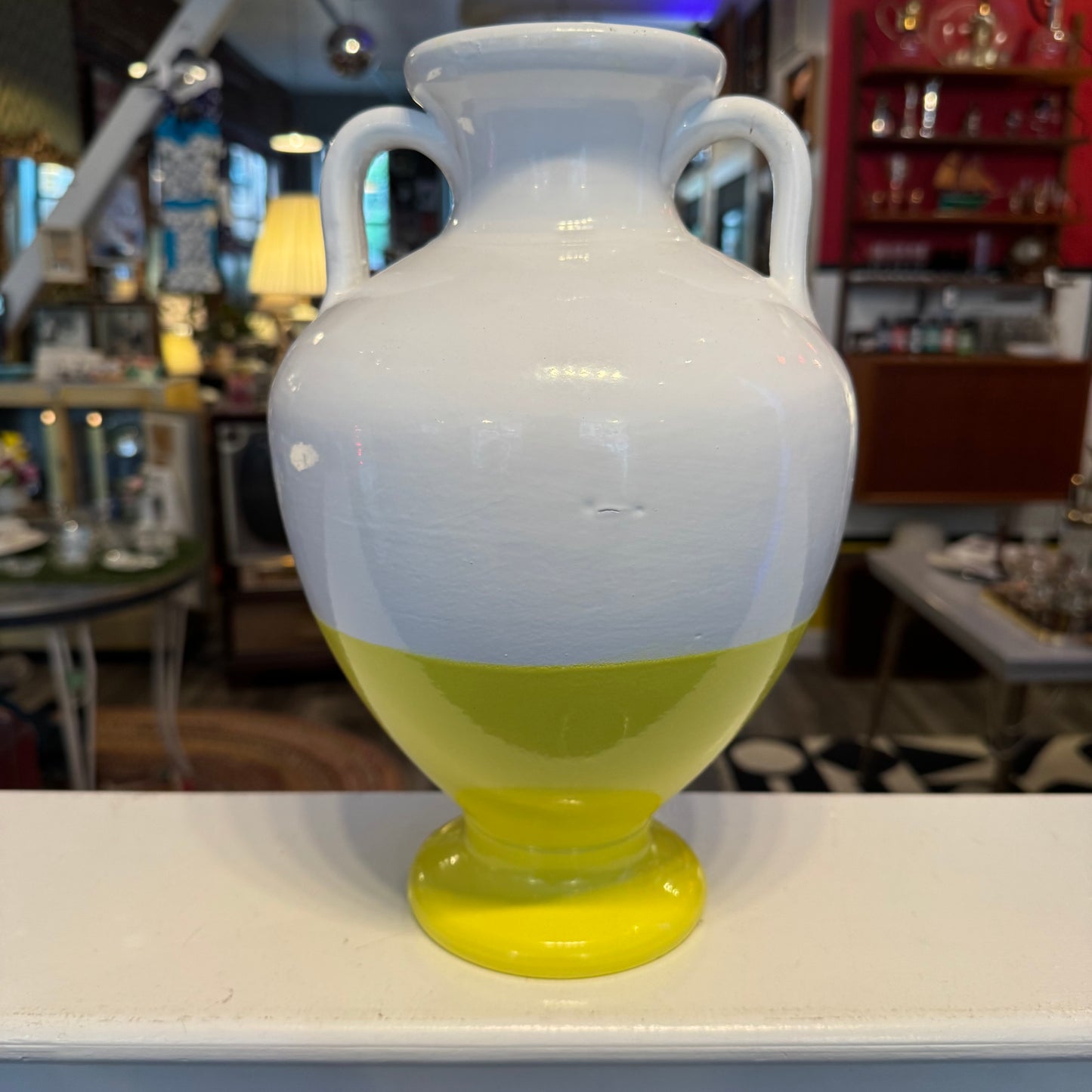 Yellow and White Urn Vintage 13" Tall