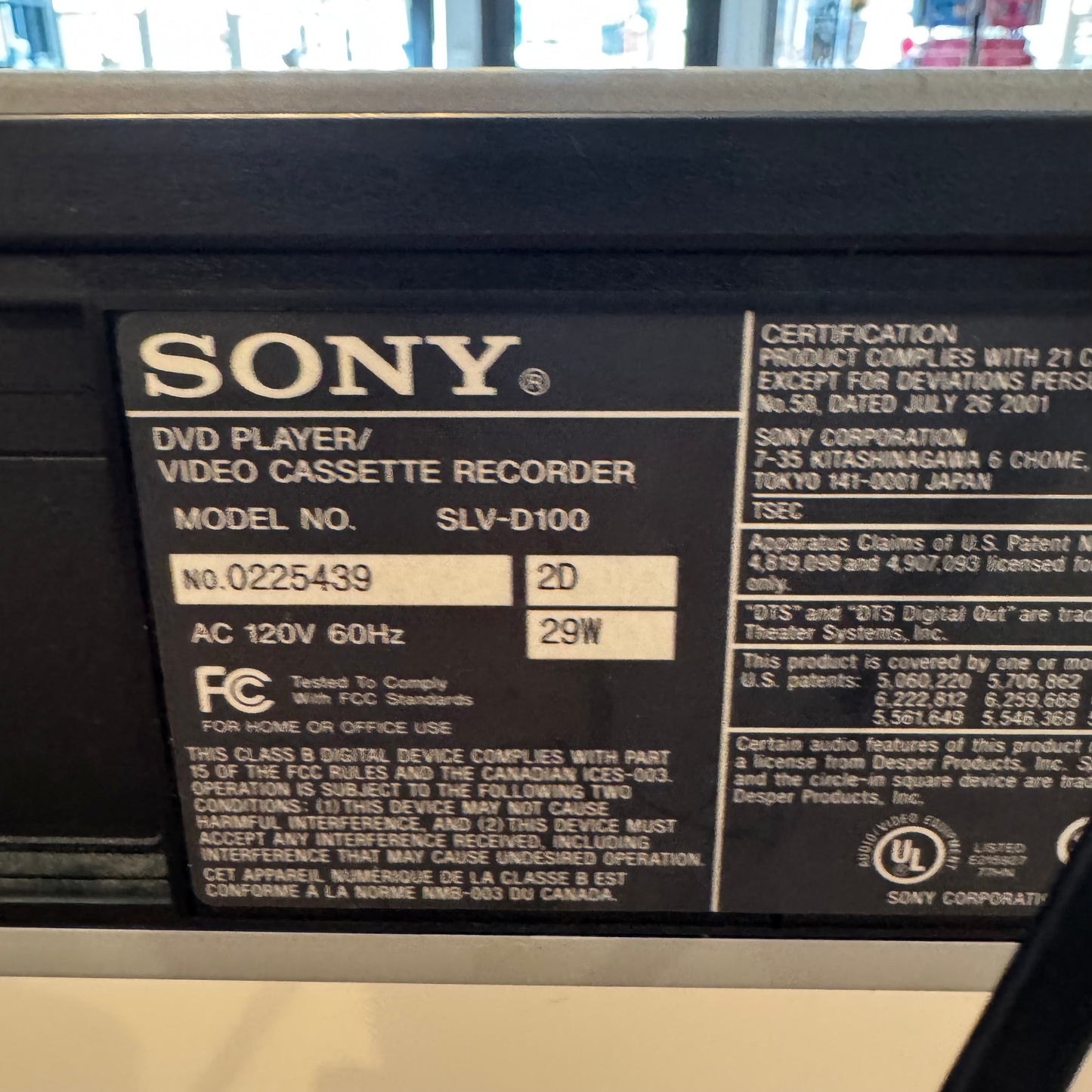 Sony Model SLV-D100 VCR/DVD Combo Working