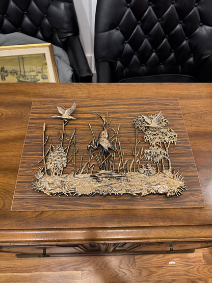 Wood with Nature Scene Metal Art 15" x 11"