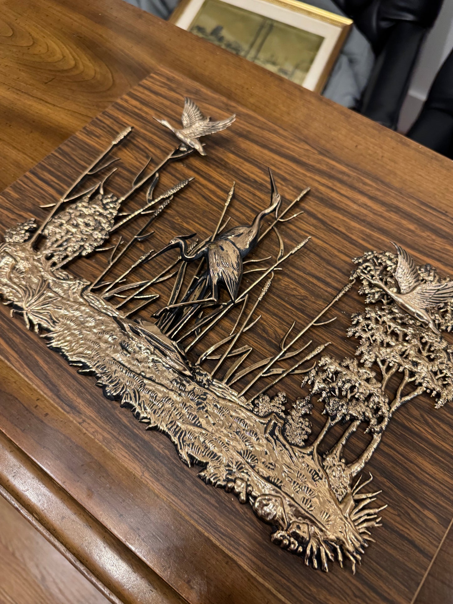 Wood with Nature Scene Metal Art 15" x 11"