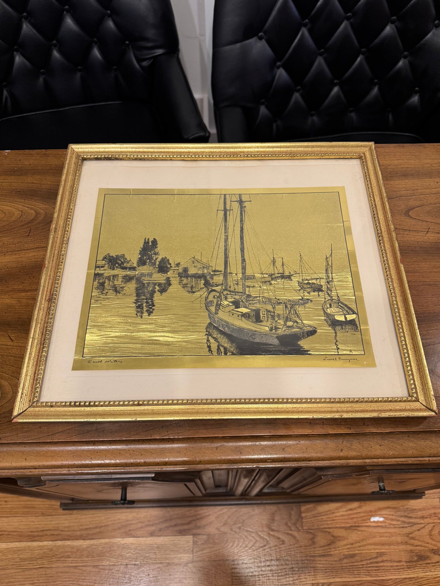 Gold Ocean Scene Lionel Barrymore Print