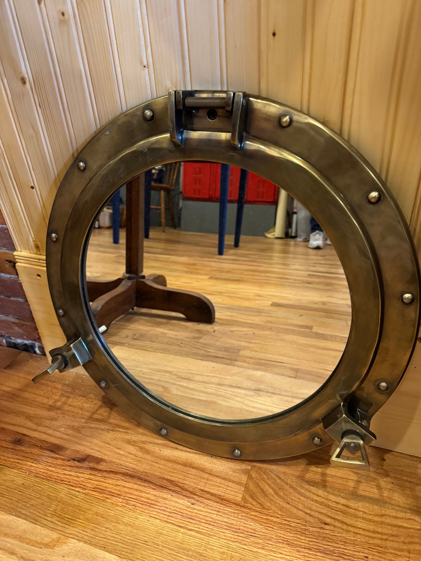 Large Porthole Mirror with Metal