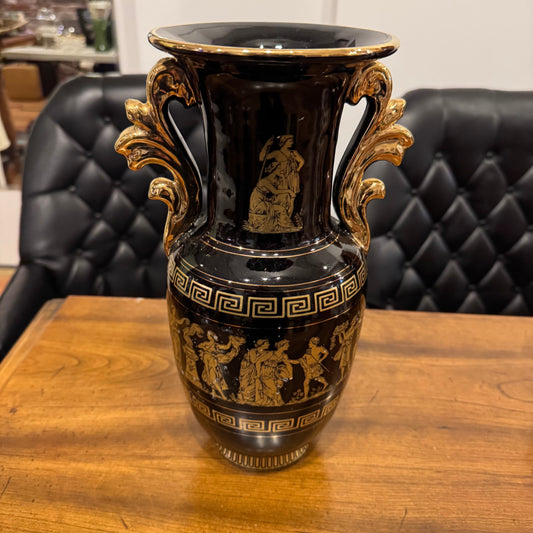 Neo-Classical Greek Key Style Amphora Urn Vase 12"