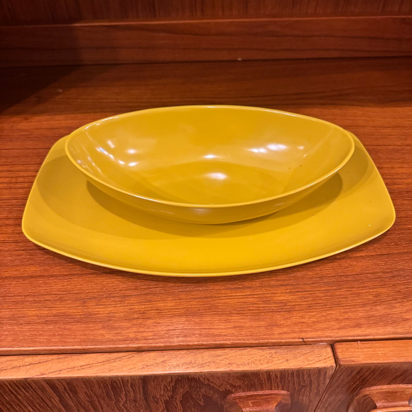 Melamine Mustard Plate and Bowl Set.