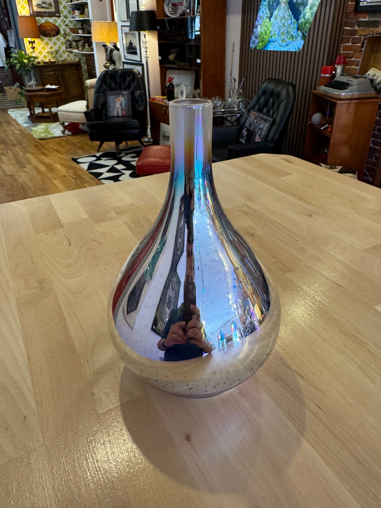 Silver and Iridescent Glass Shade