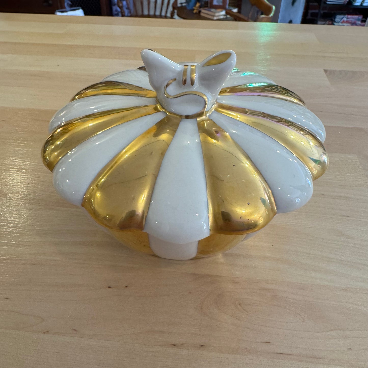 Gold and White Lidded Porcelain Candy Dish