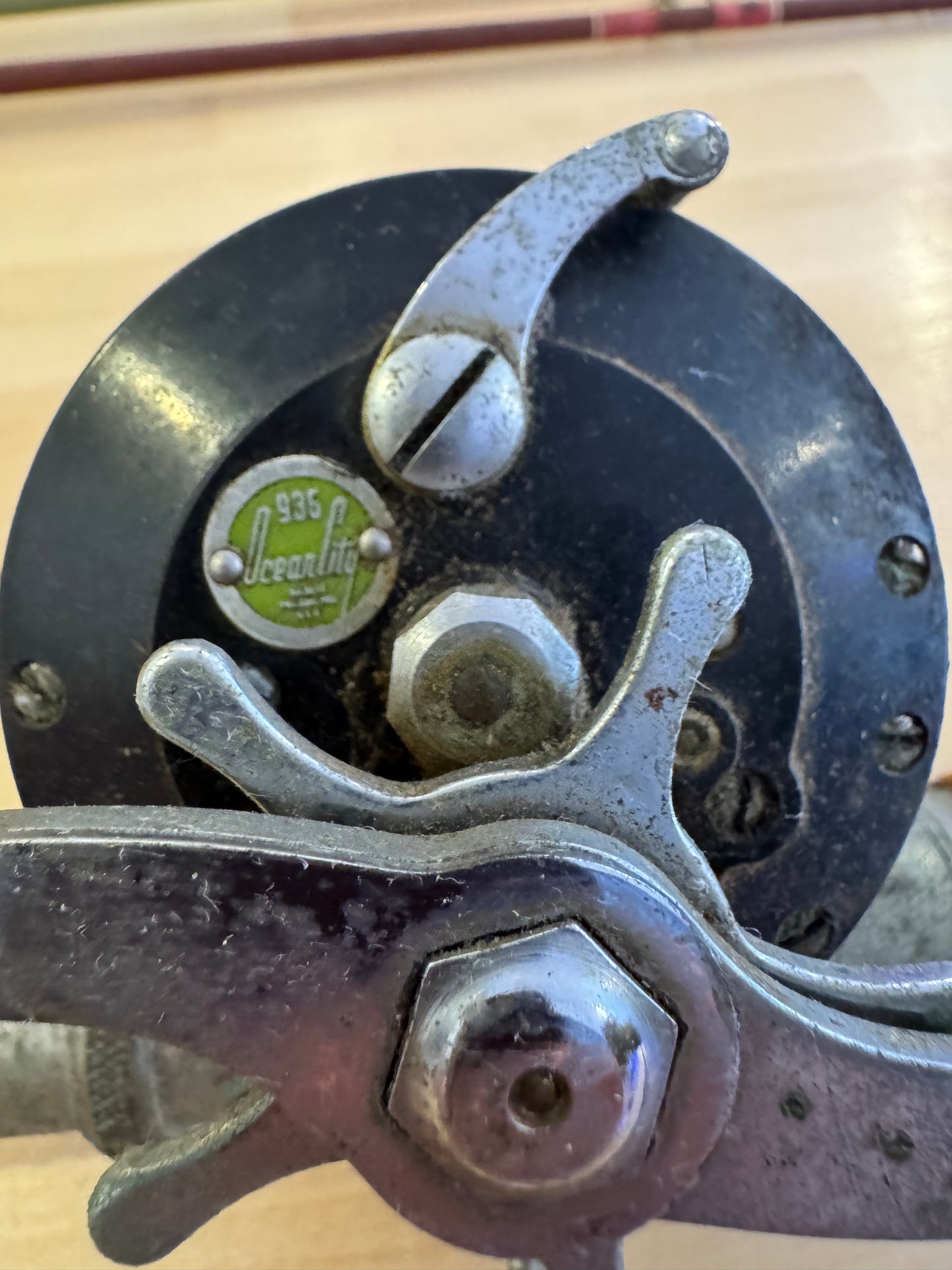 Vintage Wooden Fishing Rod paired with an Ocean City No. 935 Baitcasting Reel