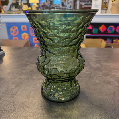 Hoosier Glass Emerald Green Crinkle/Textured Glass Vase (Model No. 4119).