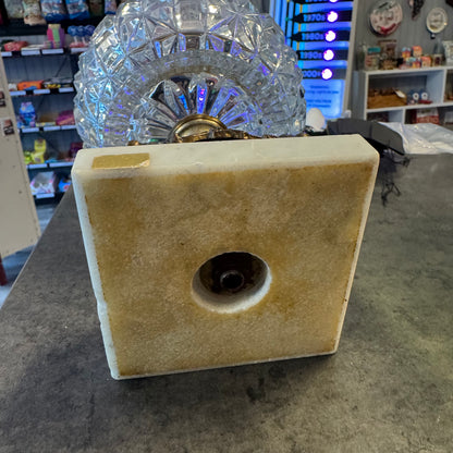 Vintage Hollywood Regency Style Brass & Pressed Glass Centerpiece Bowl on Marble Base