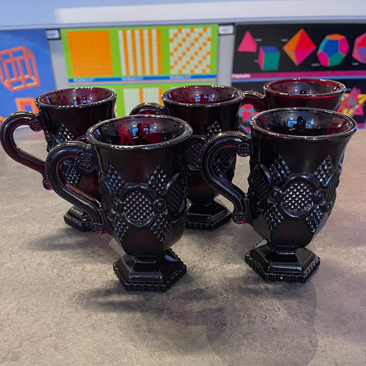 Set of 5 Avon Ruby Red Glass Mugs