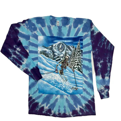 Grateful Dead Powderman Skiing Skeleton Long Sleeve Tie Die T-Shirt