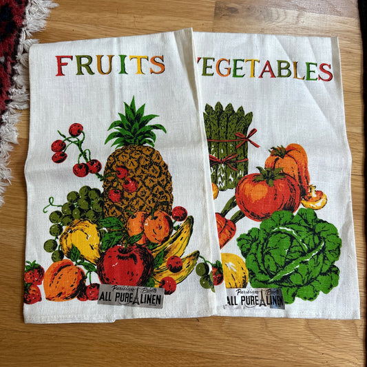 Pair of Vintage Parisian Prints Linen Towels