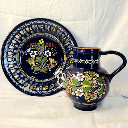 Pottery Pitcher and Platter Set