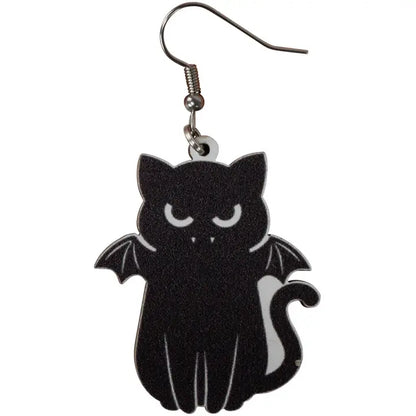 Wooden Bat Kitty Earrings