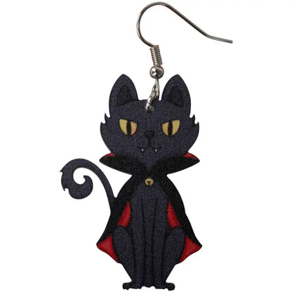Wooden Vampire Kitty Earrings