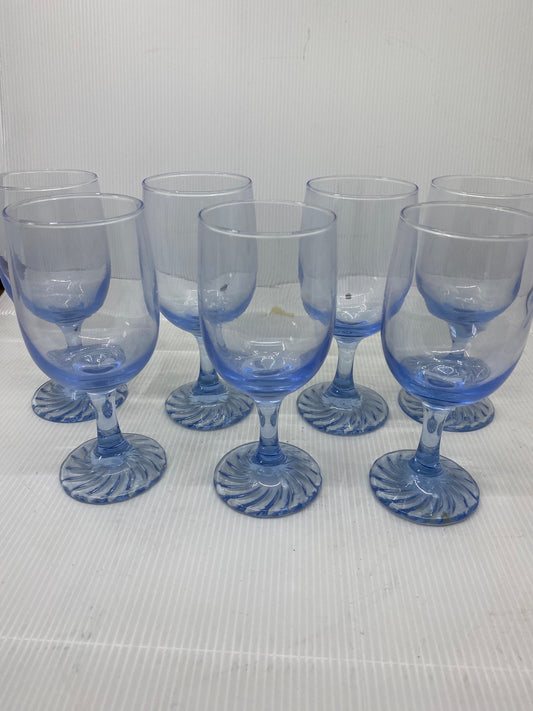 Set of 7 Libbey Blue Swirl Stemware