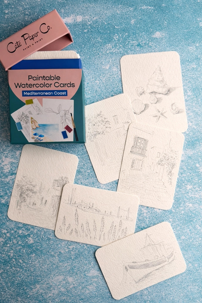 Mediterranean Coast Paintable Watercolor Cards